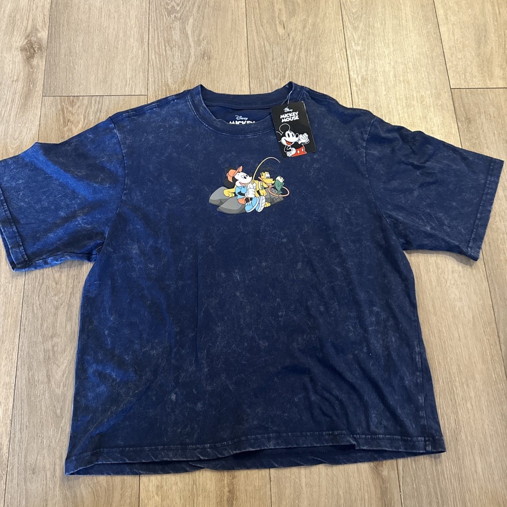 Disney Mickey And Pluto Fishing T-Shirt Pebble Blue Front & Back Graphics XLarge - Picture 3 of 8